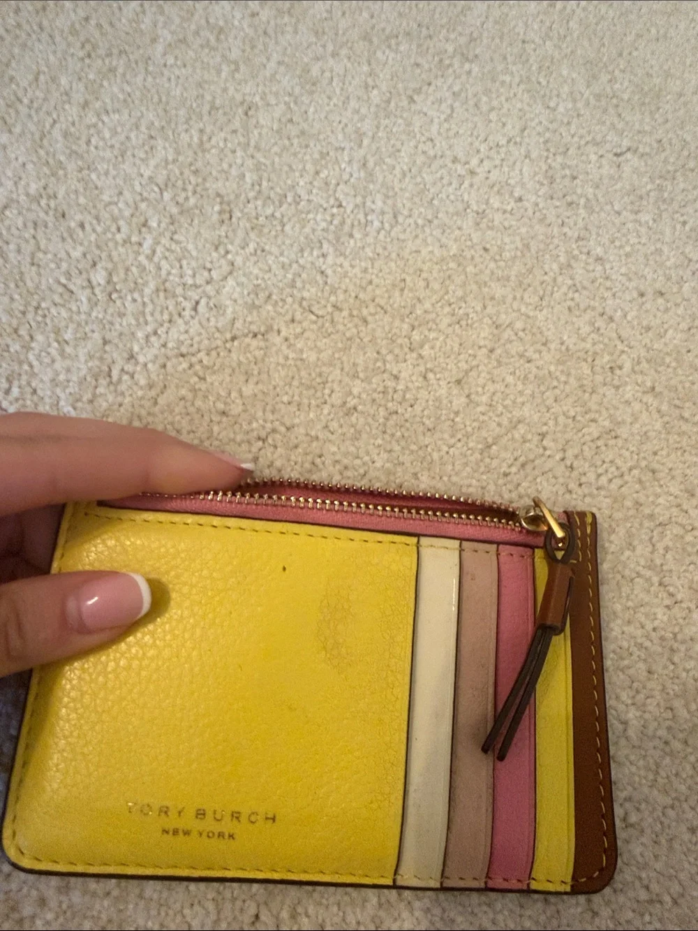 Tory Burch Yellow Multicolor Leather Card Case